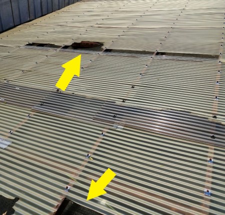 上益城郡嘉島町でハウスの塩ビ製波板屋根が経年劣化で割れて調査